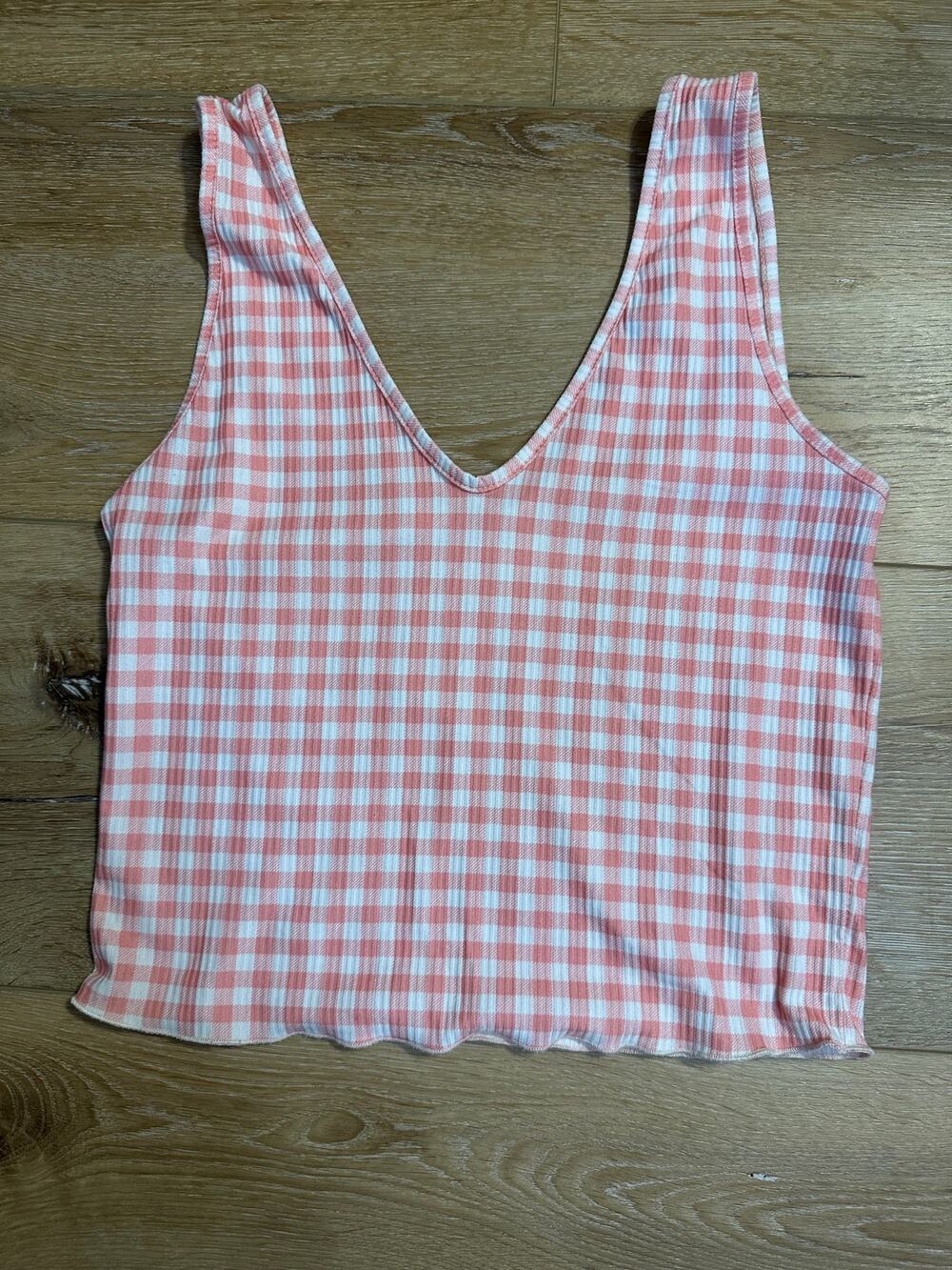 Caution to the Wind pink gingham ribbed tank top cottagecore picniccore